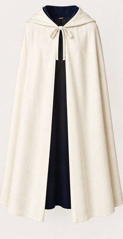 Ivory hooded cape with navy lining